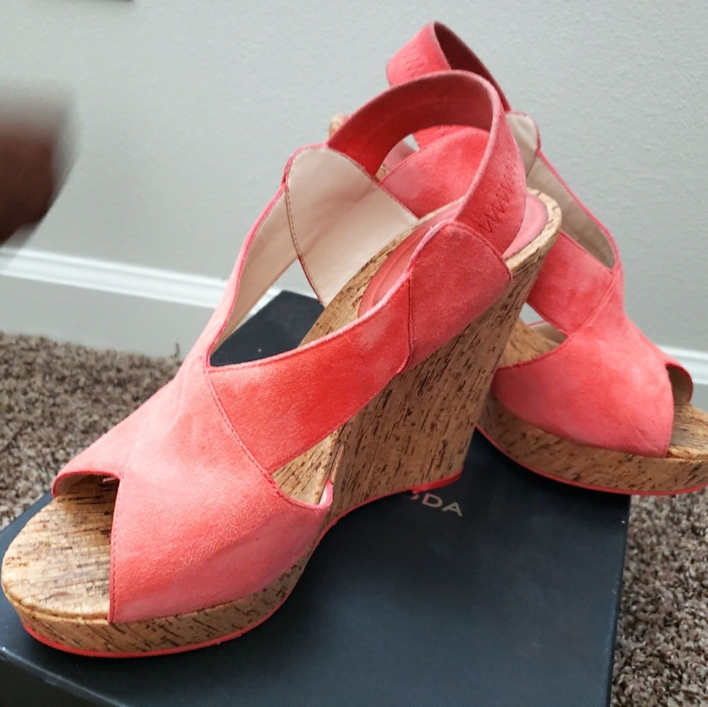 Coral suade wedges